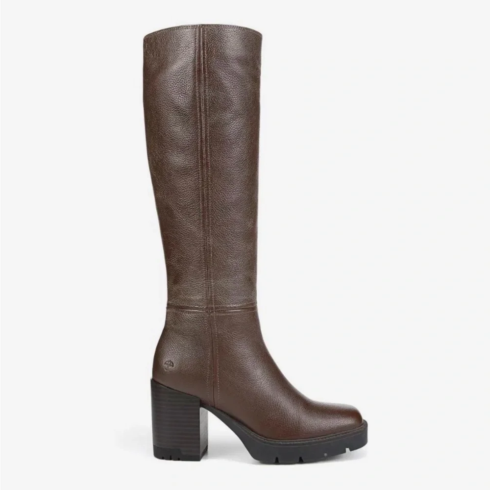 Naturalizer Willow Chocolate Brown Leather Over-the-Knee Block Heel Boots